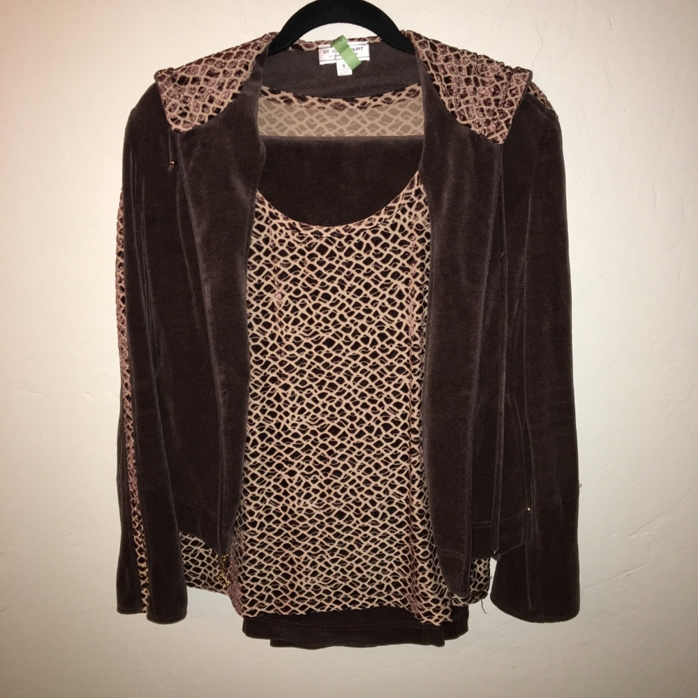 St. John Sport Brown Animal Print Track Suit Sz S